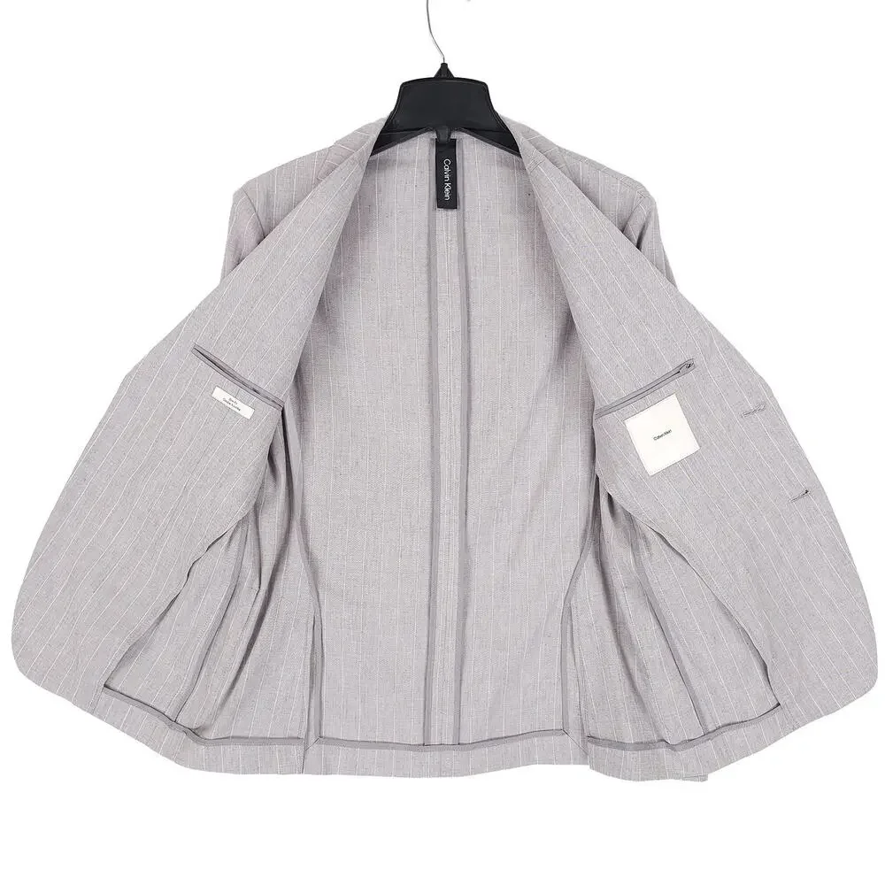 Calvin Klein Mens Slim Fit Suit Jacket 38S Grey Pinstripe Stretch Linen Blend
